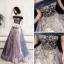 Schöne Marineblau Abendkleider 2020 A Linie Off Shoulder Kurze Ärmel Applikationen Pailletten Perlenstickerei Lange Rüschen Rückenfreies Festliche Kleider