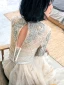 High-end Champagne See-through Evening Dresses  2020 A-Line / Princess High Neck Long Sleeve Appliques Lace Beading Sash Sweep Train Ruffle Formal Dresses