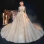 Luxury / Gorgeous Gold Bridal Wedding Dresses 2020 A-Line / Princess V-Neck Short Sleeve Backless Appliques Sequins Beading Glitter Tulle Cathedral Train Ruffle