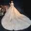 Luxury / Gorgeous Gold Bridal Wedding Dresses 2020 A-Line / Princess V-Neck Short Sleeve Backless Appliques Sequins Beading Glitter Tulle Cathedral Train Ruffle