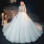 Vintage / Originale Blanche Transparentes La Mariée Robe De Mariée 2020 Robe Boule Col Haut Manches Courtes Dos Nu Perlage Glitter Tulle Cathedral Train Volants