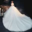 Vintage / Originale Blanche Transparentes La Mariée Robe De Mariée 2020 Robe Boule Col Haut Manches Courtes Dos Nu Perlage Glitter Tulle Cathedral Train Volants