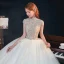 Vintage / Originale Blanche Transparentes La Mariée Robe De Mariée 2020 Robe Boule Col Haut Manches Courtes Dos Nu Perlage Glitter Tulle Cathedral Train Volants