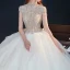 Vintage / Originale Blanche Transparentes La Mariée Robe De Mariée 2020 Robe Boule Col Haut Manches Courtes Dos Nu Perlage Glitter Tulle Cathedral Train Volants