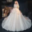 Luxe Champagne Transparentes La Mariée Robe De Mariée 2020 Princesse Encolure Dégagée Manches Courtes Dos Nu Perlage Paillettes Glitter Tulle Cathedral Train Volants