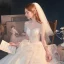 Luxe Champagne Transparentes La Mariée Robe De Mariée 2020 Princesse Encolure Dégagée Manches Courtes Dos Nu Perlage Paillettes Glitter Tulle Cathedral Train Volants