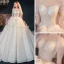 Luxe Champagne Transparentes La Mariée Robe De Mariée 2020 Princesse Encolure Dégagée Manches Courtes Dos Nu Perlage Paillettes Glitter Tulle Cathedral Train Volants