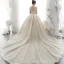 Luxe Champagne Transparentes La Mariée Robe De Mariée 2020 Robe Boule Col Haut 3/4 Manches Dos Nu Appliques En Dentelle Paillettes Perlage Cathedral Train Volants