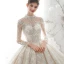 Luxe Champagne Transparentes La Mariée Robe De Mariée 2020 Robe Boule Col Haut 3/4 Manches Dos Nu Appliques En Dentelle Paillettes Perlage Cathedral Train Volants