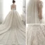 Luxe Champagne Transparentes La Mariée Robe De Mariée 2020 Robe Boule Col Haut 3/4 Manches Dos Nu Appliques En Dentelle Paillettes Perlage Cathedral Train Volants