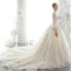 Viktorianischer Stil Champagner Durchsichtige Brautkleider / Hochzeitskleider 2020 Ballkleid Stehkragen Geschwollenes Lange Ärmel Rückenfreies Applikationen Spitze Pailletten Handgefertigt Perlenstickerei Perle Kapelle-Schleppe Rüschen