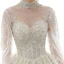 Viktorianischer Stil Champagner Durchsichtige Brautkleider / Hochzeitskleider 2020 Ballkleid Stehkragen Geschwollenes Lange Ärmel Rückenfreies Applikationen Spitze Pailletten Handgefertigt Perlenstickerei Perle Kapelle-Schleppe Rüschen