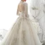 Viktorianischer Stil Champagner Durchsichtige Brautkleider / Hochzeitskleider 2020 Ballkleid Stehkragen Geschwollenes Lange Ärmel Rückenfreies Applikationen Spitze Pailletten Handgefertigt Perlenstickerei Perle Kapelle-Schleppe Rüschen