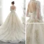 Viktorianischer Stil Champagner Durchsichtige Brautkleider / Hochzeitskleider 2020 Ballkleid Stehkragen Geschwollenes Lange Ärmel Rückenfreies Applikationen Spitze Pailletten Handgefertigt Perlenstickerei Perle Kapelle-Schleppe Rüschen