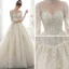 Viktorianischer Stil Champagner Durchsichtige Brautkleider / Hochzeitskleider 2020 Ballkleid Stehkragen Geschwollenes Lange Ärmel Rückenfreies Applikationen Spitze Pailletten Handgefertigt Perlenstickerei Perle Kapelle-Schleppe Rüschen