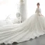 Style Victorien Ivoire Transparentes La Mariée Robe De Mariée 2020 Robe Boule Col Haut Gonflée 3/4 Manches Dos Nu Appliques Paillettes Perlage Cathedral Train Volants