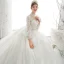 Style Victorien Ivoire Transparentes La Mariée Robe De Mariée 2020 Robe Boule Col Haut Gonflée 3/4 Manches Dos Nu Appliques Paillettes Perlage Cathedral Train Volants