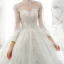 Style Victorien Ivoire Transparentes La Mariée Robe De Mariée 2020 Robe Boule Col Haut Gonflée 3/4 Manches Dos Nu Appliques Paillettes Perlage Cathedral Train Volants