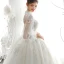 Style Victorien Ivoire Transparentes La Mariée Robe De Mariée 2020 Robe Boule Col Haut Gonflée 3/4 Manches Dos Nu Appliques Paillettes Perlage Cathedral Train Volants