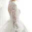 Style Victorien Ivoire Transparentes La Mariée Robe De Mariée 2020 Robe Boule Col Haut Gonflée 3/4 Manches Dos Nu Appliques Paillettes Perlage Cathedral Train Volants
