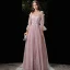 Élégant Rougissant Rose Robe De Soirée 2020 Princesse De l'épaule Gonflée 3/4 Manches Bretelles Spaghetti Dos Nu Appliques En Dentelle Perlage Longue Robe De Ceremonie