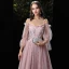 Élégant Rougissant Rose Robe De Soirée 2020 Princesse De l'épaule Gonflée 3/4 Manches Bretelles Spaghetti Dos Nu Appliques En Dentelle Perlage Longue Robe De Ceremonie