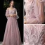 Élégant Rougissant Rose Robe De Soirée 2020 Princesse De l'épaule Gonflée 3/4 Manches Bretelles Spaghetti Dos Nu Appliques En Dentelle Perlage Longue Robe De Ceremonie