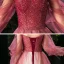 Elegant Burgundy Gradient-Color Champagne Evening Dresses  2020 A-Line / Princess Spaghetti Straps Puffy Long Sleeve Backless Beading Glitter Tulle Floor-Length / Long Ruffle