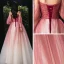 Elegant Burgundy Gradient-Color Champagne Evening Dresses  2020 A-Line / Princess Spaghetti Straps Puffy Long Sleeve Backless Beading Glitter Tulle Floor-Length / Long Ruffle