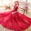 Fashion Red Evening Dresses  2020 A-Line / Princess Shoulders See-through Deep V-Neck Sleeveless Beading Sequins Floor-Length / Long Ruffle Backless Formal Dresses