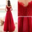 Fashion Red Evening Dresses  2020 A-Line / Princess Shoulders See-through Deep V-Neck Sleeveless Beading Sequins Floor-Length / Long Ruffle Backless Formal Dresses