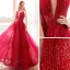 Fashion Red Evening Dresses  2020 A-Line / Princess Shoulders See-through Deep V-Neck Sleeveless Beading Sequins Floor-Length / Long Ruffle Backless Formal Dresses
