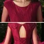 Victorian Style Burgundy Evening Dresses  2020 A-Line / Princess Scoop Neck Puffy Short Sleeve Appliques Lace Beading Floor-Length / Long Ruffle Backless Formal Dresses