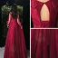 Victorian Style Burgundy Evening Dresses  2020 A-Line / Princess Scoop Neck Puffy Short Sleeve Appliques Lace Beading Floor-Length / Long Ruffle Backless Formal Dresses
