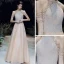 High-end Gold Evening Dresses  2020 A-Line / Princess Scoop Neck Sleeveless Beading Glitter Tulle Floor-Length / Long Backless Formal Dresses