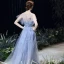 Haut de Gamme Bleu Ciel Transparentes Robe De Soirée 2020 Princesse Encolure Dégagée Manches Courtes Appliques Paillettes Perlage Longue Volants Robe De Ceremonie