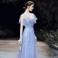 Haut de Gamme Bleu Ciel Transparentes Robe De Soirée 2020 Princesse Encolure Dégagée Manches Courtes Appliques Paillettes Perlage Longue Volants Robe De Ceremonie