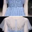 Haut de Gamme Bleu Ciel Transparentes Robe De Soirée 2020 Princesse Encolure Dégagée Manches Courtes Appliques Paillettes Perlage Longue Volants Robe De Ceremonie