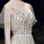 Haut de Gamme Champagne Transparentes Robe De Soirée 2020 Princesse Encolure Dégagée Manches Courtes Perlage Paillettes Longue Volants Robe De Ceremonie
