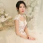 Illusion Champagne See-through Bridal Wedding Dresses 2020 Ball Gown High Neck Sleeveless Appliques Lace Beading Cathedral Train