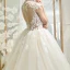 Illusion Champagne See-through Bridal Wedding Dresses 2020 Ball Gown High Neck Sleeveless Appliques Lace Beading Cathedral Train