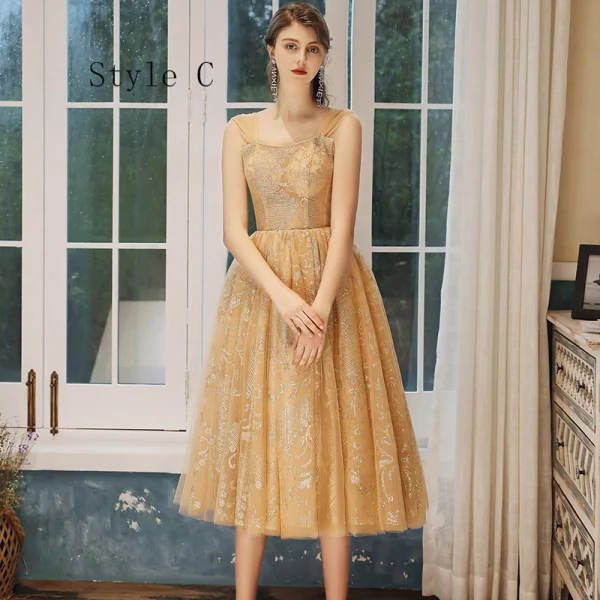 lace gold bridesmaid dresses Beaded Lace Champagne Bridesmaid Dress Long Chiffon Skirt – loveangeldress