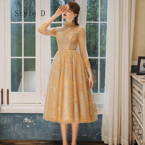 Affordable Gold See-through Bridesmaid Dresses 2020 A-Line Princess Backless Glitter
