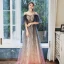Chic / Belle Bleu Marine Dégradé De Couleur Rose Bonbon Transparentes Robe De Soirée 2020 Princesse Bretelles Spaghetti Manches Courtes Appliques Perlage Paillettes Glitter Tulle Longue Volants Dos Nu Robe De Ceremonie
