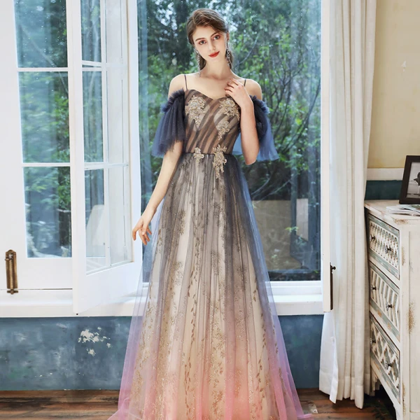 Chic Beautiful Navy Blue Gradient-Color Candy Pink See-through Evening Dresses 2020 Chic Beautiful Navy Blue Gradient-Color Candy Pink See-through Evening Dresses 2020
