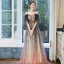 Chic / Belle Bleu Marine Dégradé De Couleur Rose Bonbon Transparentes Robe De Soirée 2020 Princesse Bretelles Spaghetti Manches Courtes Appliques Perlage Paillettes Glitter Tulle Longue Volants Dos Nu Robe De Ceremonie