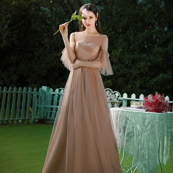 beige pakistani wedding dress Brown Velvet Dress - Bridesmaid Dress main image 1