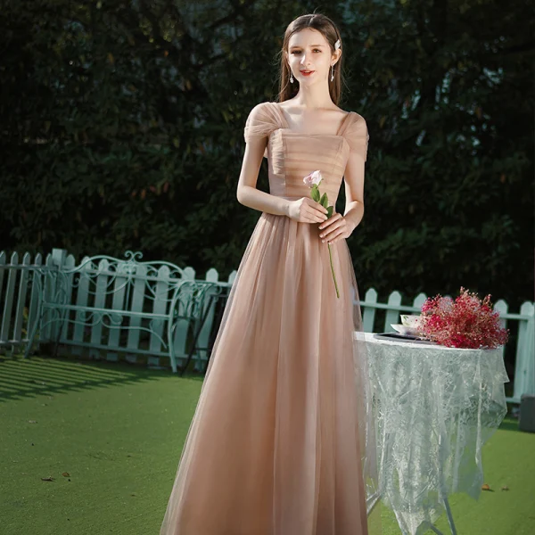Affordable Brown Bridesmaid Dresses 2020 A-Line / Princess Backless Sash Floor-Length / Long Ruffle Affordable Brown Bridesmaid Dresses 2020 A-Line / Princess Backless Sash Floor-Length / Long Ruffle