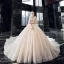Luxe Champagne La Mariée Robe De Mariée 2020 Robe Boule Transparentes V-Cou Sans Manches Dos Nu Appliques En Dentelle Paillettes Perlage Glitter Tulle Royal Train Volants
