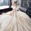 Luxe Champagne La Mariée Robe De Mariée 2020 Robe Boule Transparentes V-Cou Sans Manches Dos Nu Appliques En Dentelle Paillettes Perlage Glitter Tulle Royal Train Volants